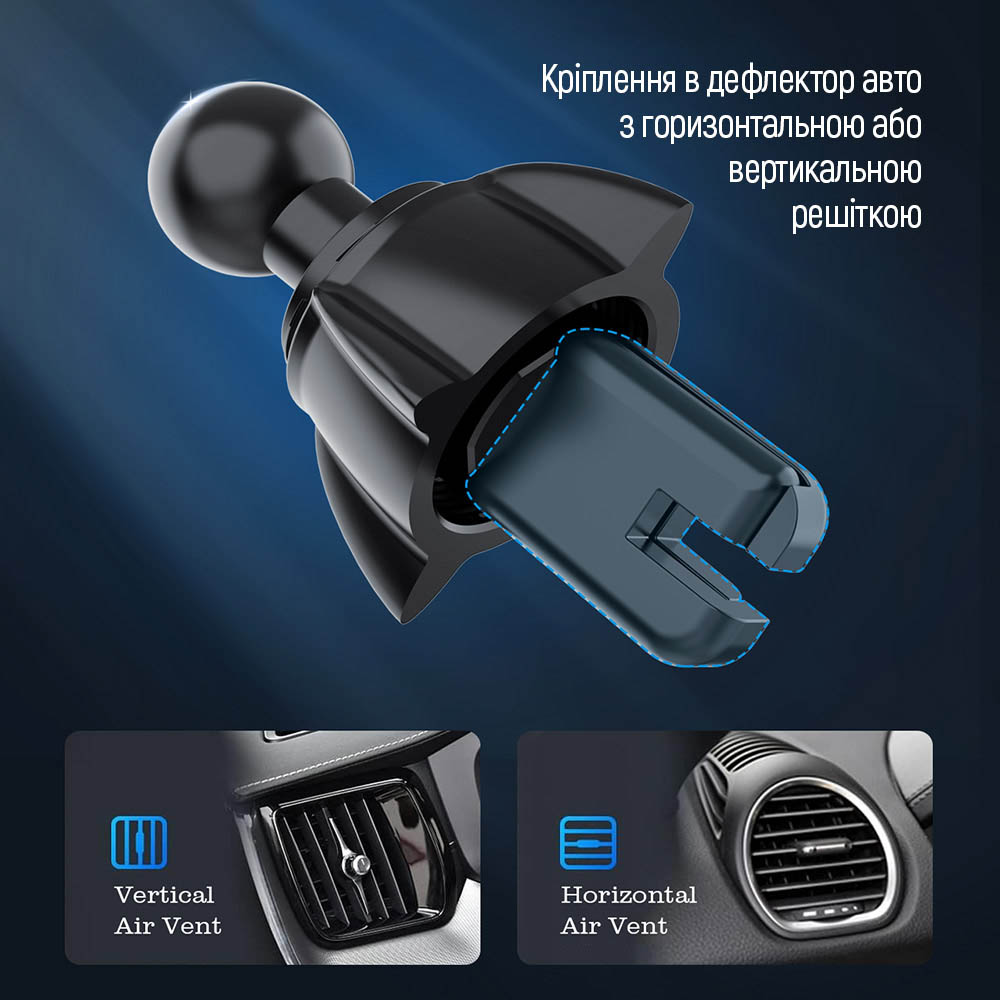 Фото 15 Автотримач ColorWay 15W Air Vent Car Wireless Charger Black (CW-CHAW038Q-BK)