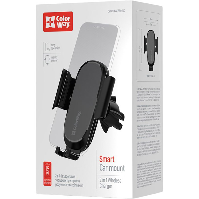 Изображение Автодержатель ColorWay 15W Air Vent Car Wireless Charger Black (CW-CHAW038Q-BK)