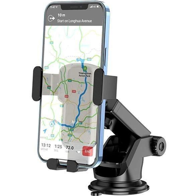 Зовнішній вигляд Тримач HOCO CA104 Vertical і horizontal telescopic gravity vehicle holder Black Metal Gray (6931474766236)