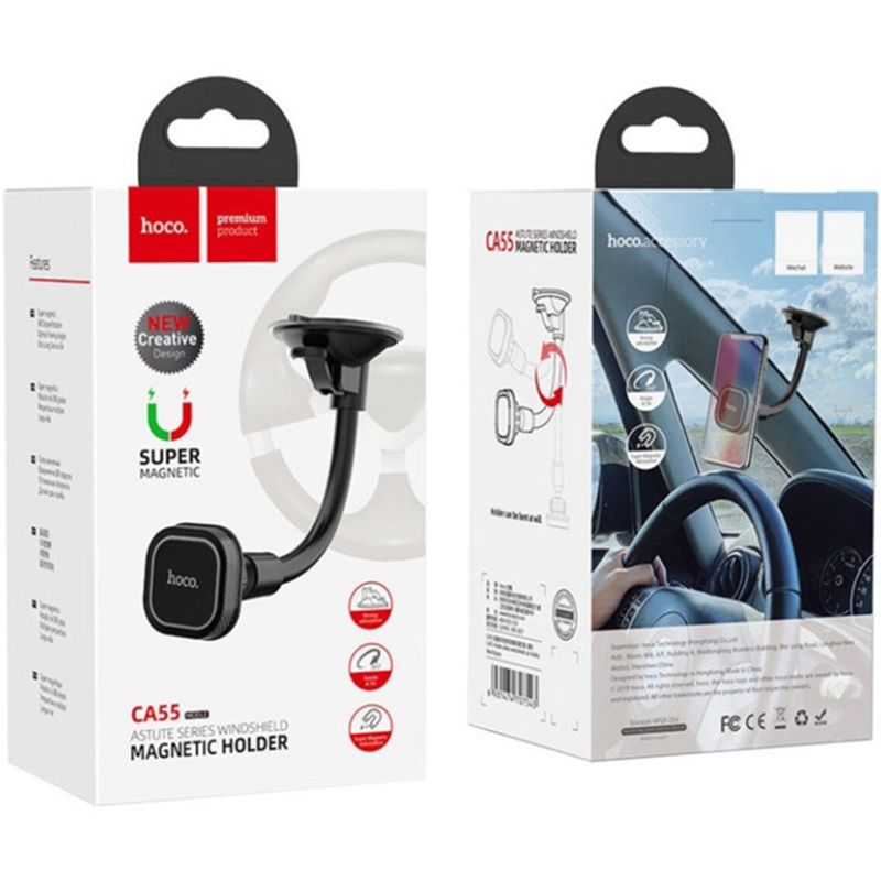 Тримач HOCO CA55 Astute series windshield car holder Black/Gray (6931474707543) Мінімальна діагональ екрану, дюймів 4.5