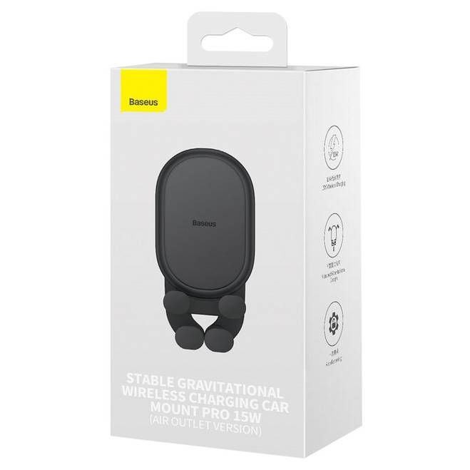 Зовнішній вигляд Автотримач BASEUS Stable Gravitational Wireless Charging Pro Black (SUWX030001)