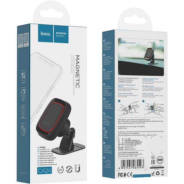 Фото 3 Автодержатель HOCO CA24 Lotto series magnetic automotive center adsorbed holder Black (6957531065593)