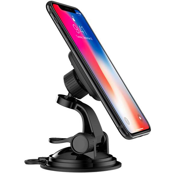 Зовнішній вигляд Автотримач HOCO CA28 Happy journey series suction cup magnetic car holder Black (6957531072966)