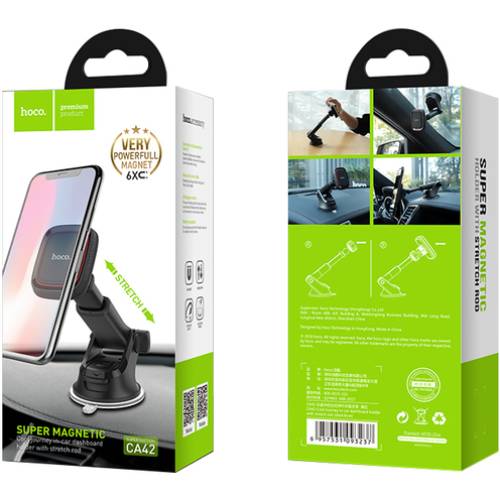 Внешний вид Автодержатель HOCO CA42 Cool Journey in-car dashboard holder with stretch rod Black/Red (6957531093237)