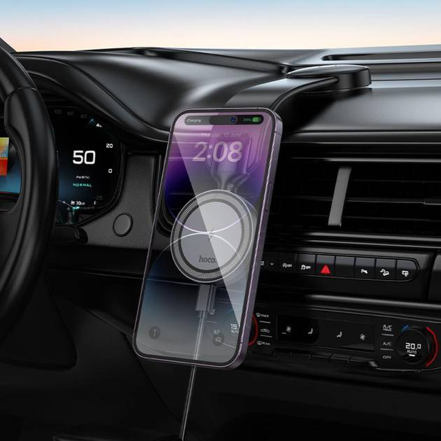 Зовнішній вигляд Автотримач HOCO HW29 Totem ring magnetic wireless FC (center console) Black Metal Gray (6942007642163)