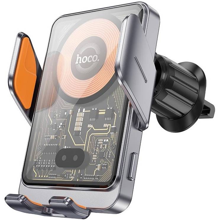 Автодержатель HOCO HW7 Transp.Discovery Edition wireless fast charging (air outlet) Metal Gray (6942007608145)