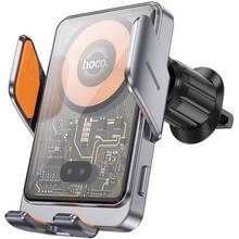 Автодержатель HOCO HW7 Transp.Discovery Edition wireless fast charging (air outlet) Metal Gray (6942007608145)