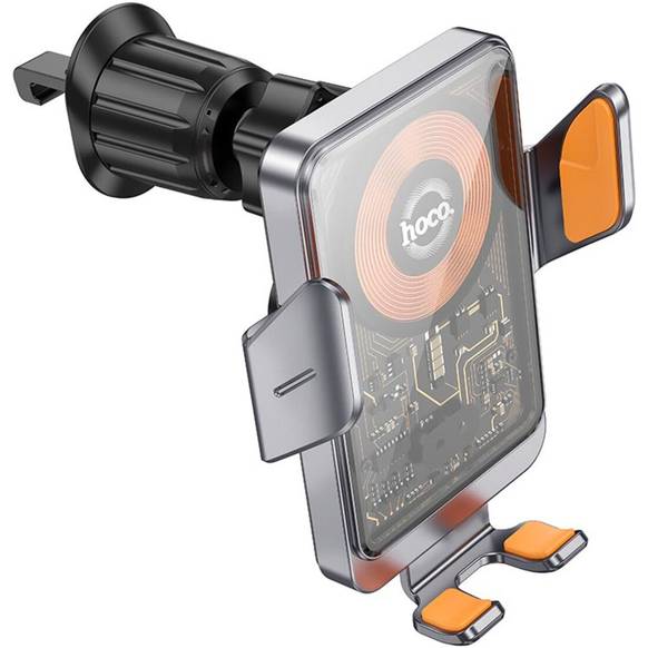 Автодержатель HOCO HW7 Transp.Discovery Edition wireless fast charging (air outlet) Metal Gray (6942007608145) Крепление на дефлектор