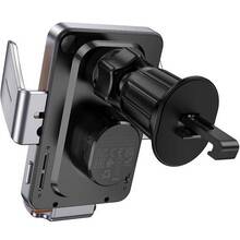 Автодержатель HOCO HW7 Transp.Discovery Edition wireless fast charging (air outlet) Metal Gray (6942007608145)