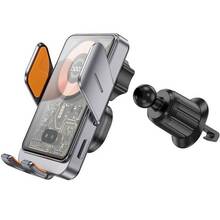Автодержатель HOCO HW7 Transp.Discovery Edition wireless fast charging (air outlet) Metal Gray (6942007608145)