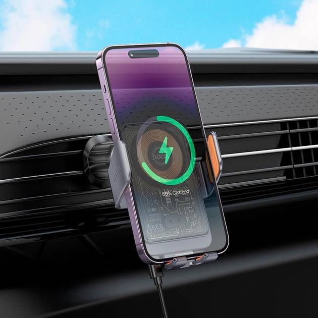 Заказать Автодержатель HOCO HW7 Transp.Discovery Edition wireless fast charging (air outlet) Metal Gray (6942007608145)