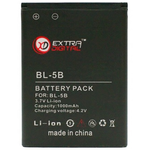 

Аккумулятор EXTRADIGITAL для Nokia BL-5B 1000 mAh (BMN6272), Nokia BL-5B (1000 mAh) - BMN6272