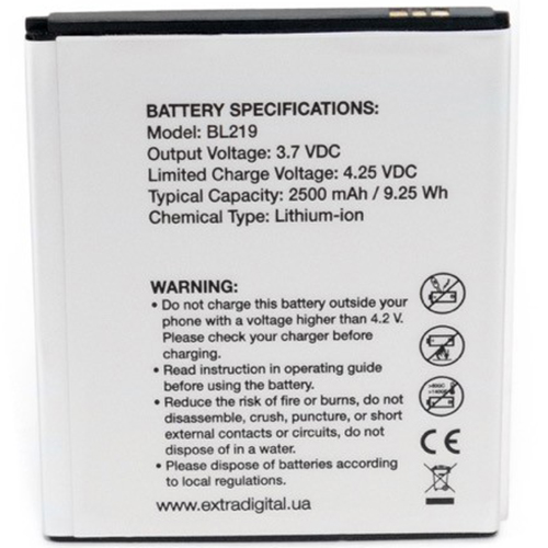 Акумулятор EXTRADIGITAL для Lenovo BL219 2500 mAh (BML6360) Ємність 2500