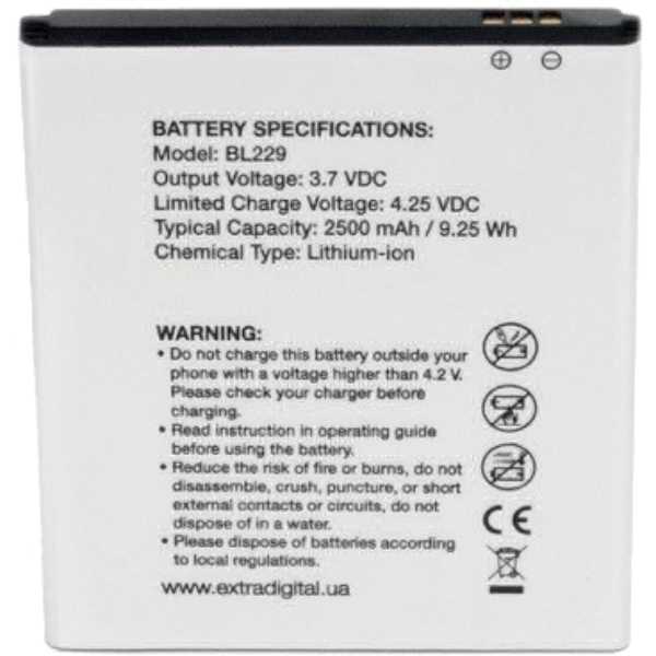 Акумулятор EXTRADIGITAL для Lenovo BL229 2500 mAh (BML6366) Ємність 2500