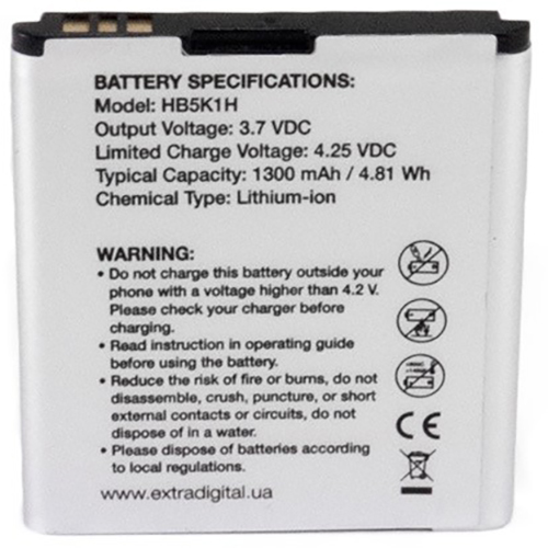 Акумулятор EXTRADIGITAL для Huawei HB5K1H 1300 mAh (BMH6436) Ємність 1300