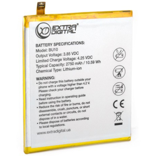 

Аккумулятор EXTRADIGITAL для Meizu U10 2750 mAh (BMM6468), Meizu U10 2750 mAh - BMM6468