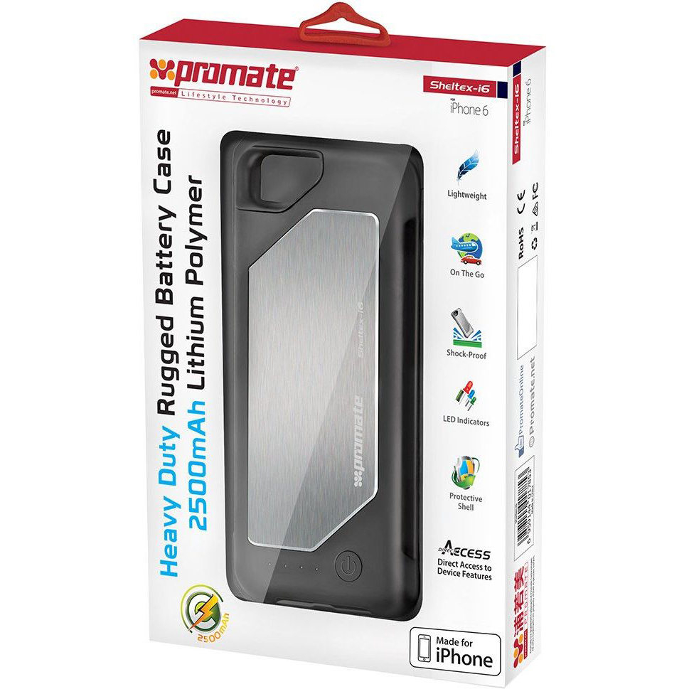 Чехол-аккумулятор PROMATE для iPhone 6/6s sheltex-i6.black (2500 mAh) - в  интернет-магазине Фокстрот: цены, отзывы, характеристики | купить в Киеве,  Харькове, Днепропетровске, Одессе - Украина