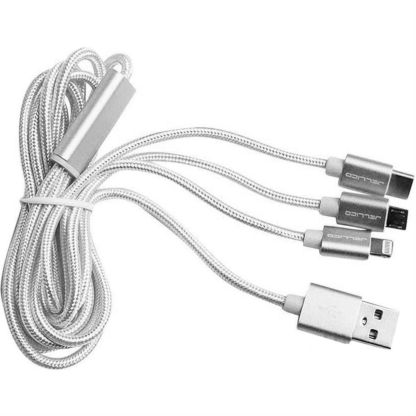 Кабель JELLICO GS-13 micro 3in1, lightning, type-C 1.5 m 3A Silver (RL053401) Тип USB – Lightning/micro-USB/USB Type-C