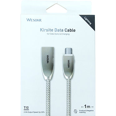 Кабель WESDAR T10 Lightning 1 m 3A braided Black (RL047408) Тип USB - Lightning