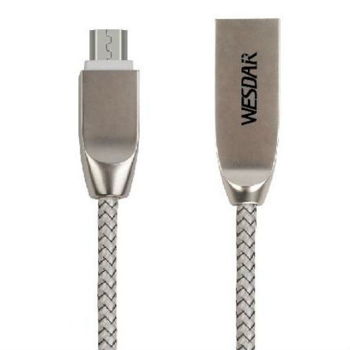 Кабель WESDAR T10 microUSB 1m 3A braided White (RL049592)