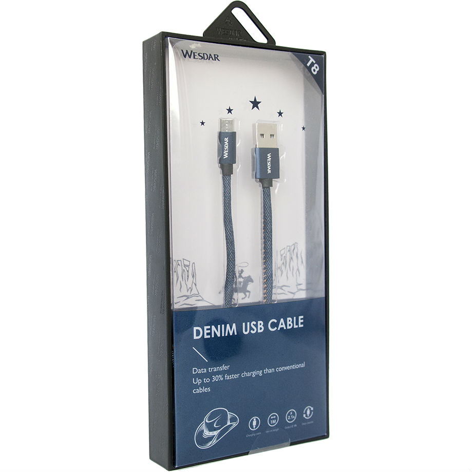 Кабель WESDAR T8 microUSB 1m 2A Denim (RL046818) Тип USB - micro-USB