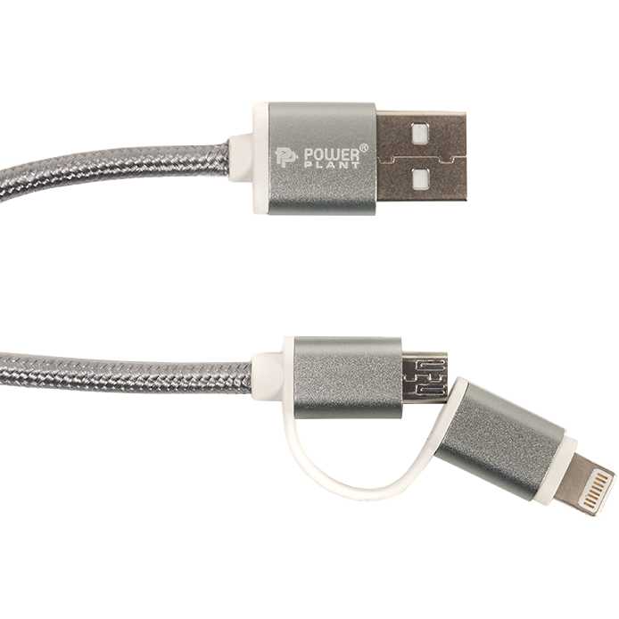 Кабель POWERPLANT Quick Charge USB 2.0 AM – Lightning/Micro 2м grey (CA910496) Тип USB - micro-USB/Lightning