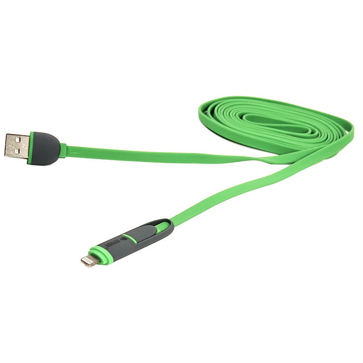 Кабель POWERPLANT Quick Charge USB 2.0 AM – Lightning/Micro 2 м green (CA910502)