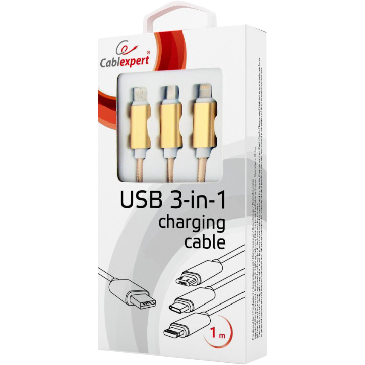 Кабель CABLEXPERT USB - Apple Lightning/MicroUSB/USB Type-C, 1 м (CC-USB2-AM31-1M-G) Подсветка False