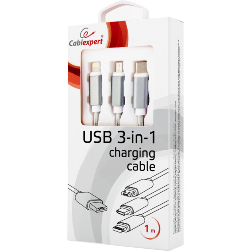 Кабель CABLEXPERT USB - Apple Lightning/MicroUSB/USB Type-C, 1 м (CC-USB2-AM31-1M-S) Підсвітка False