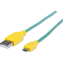 Кабель INTRACOM USB 2.0 AM-micro BM, 1.8 м, Manhattan Teal/Yellow (352703)