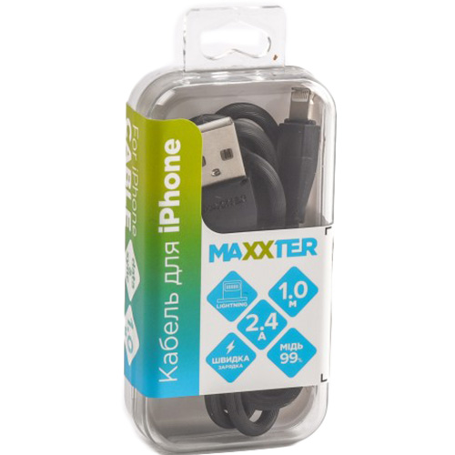 Кабель MAXXTER UB-L-USB-01BK 1 м Black Подсветка False