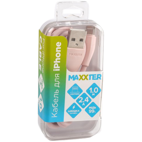 Кабель MAXXTER UB-L-USB-01GP 1 м Pink Подсветка False