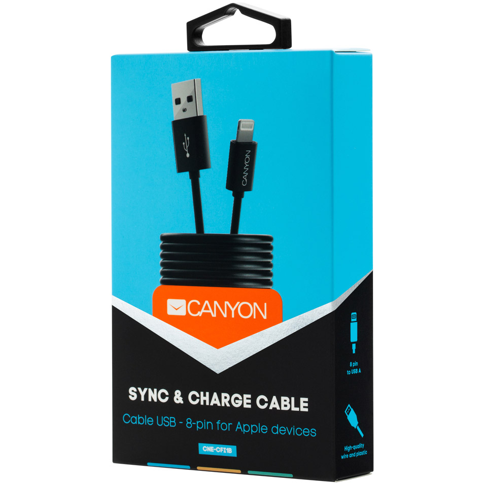 Кабель CANYON 8-pin Lightning - USB 2.0 (CNE-CFI1B) Тип USB - Lightning