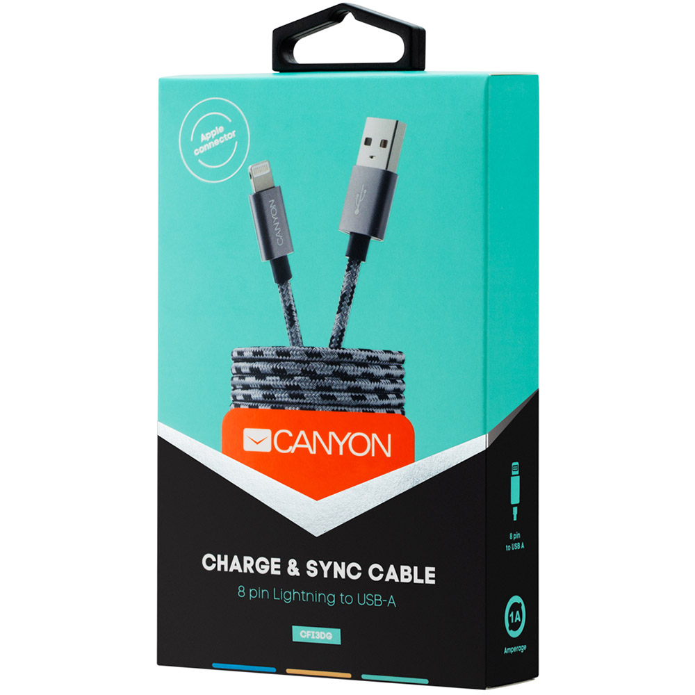 Кабель CANYON Lightning 8-pin – USB (CNE-CFI3DG) Тип USB - Lightning