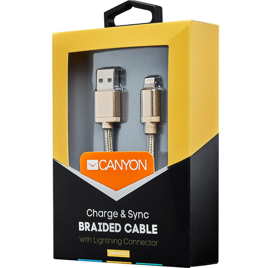 Кабель USB CANYON - Lightning (CNS-MFIC3GO) Довжина 0.96