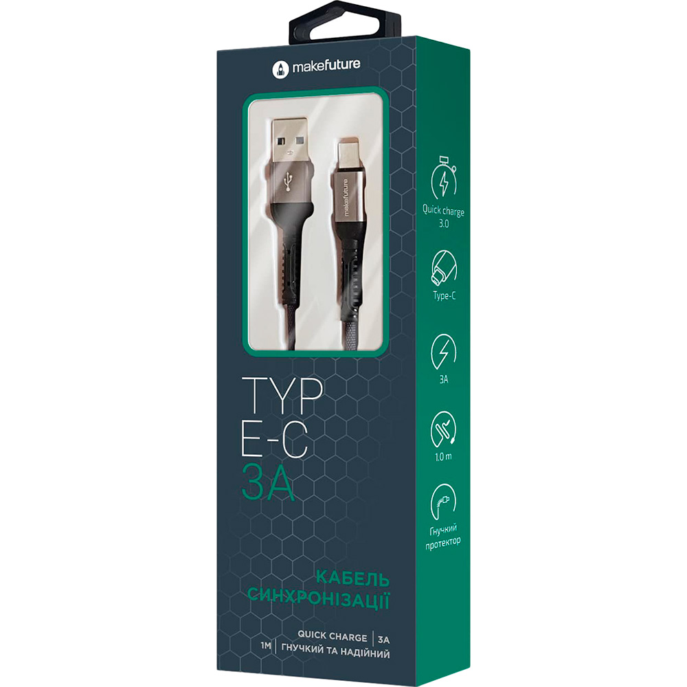 

Кабель MAKEFUTURE USB - USB Type-С 3A 1 м Denim Grey (MCB-CD3GR), Кабель Type-C 3A 1м Denim Grey (MCB-CD3GR)