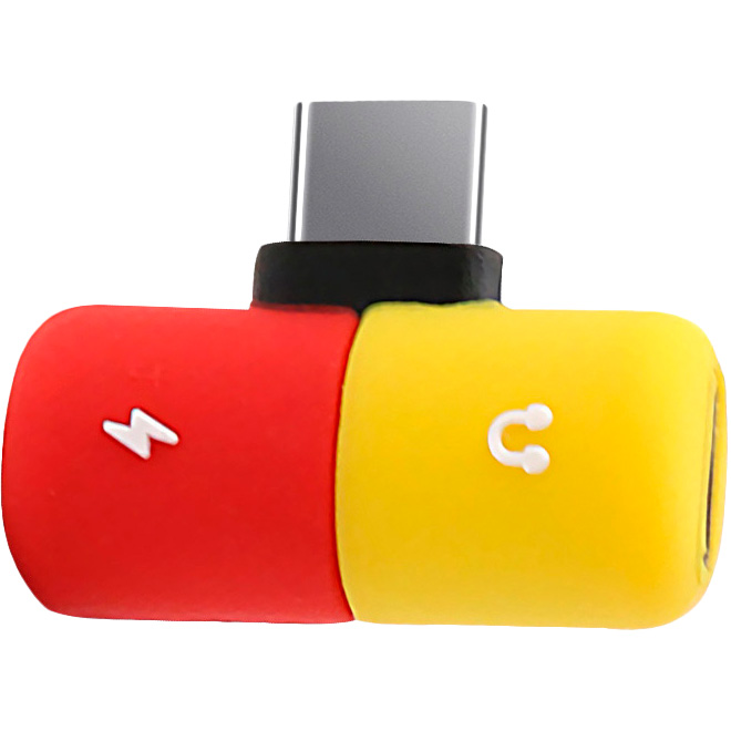 Адаптер XOKO AC-200 USB Type-C - Dual USB Type-C Yellow/Red (AC-200-RDYL)