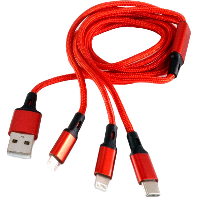 Кабель EXTRADIGITAL USB - Micro-USB/Lightning/USB Type-C Red (KBU1750)