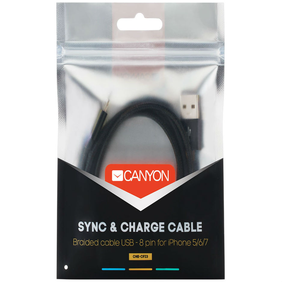 Кабель CANYON Lightning 8-pin - USB (CNE-CFI3B) Довжина 1