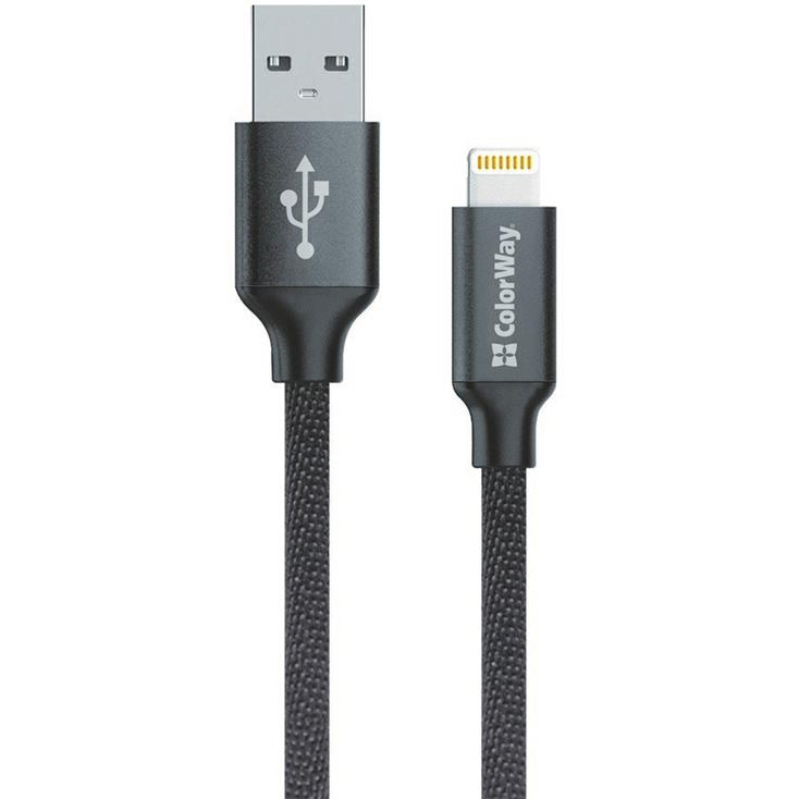 Кабель COLORWAY USB - Apple Lightning 2.4 А 2м black(CW-CBUL007-BK)