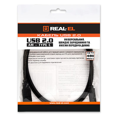 Кабель REAL EL USB2.0 AM-Type C 1m black (EL123500016) Довжина 1