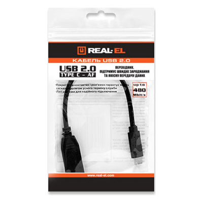 Кабель REAL EL USB2.0 Type C-AF 0.1 m, black (EL123500017) Тип USB OTG - USB Type-C