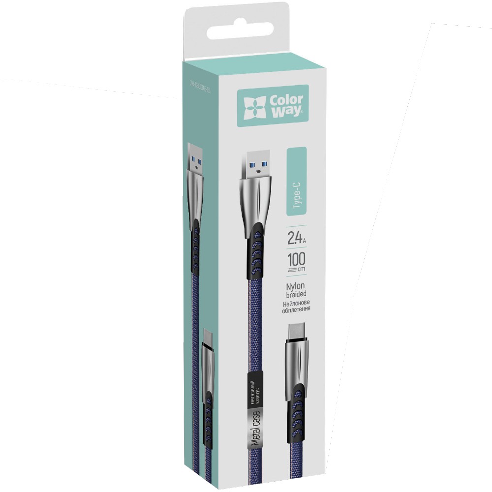 Кабель COLORWAY USB Type-C 1м Blue (CW-CBUC012-BL) Тип USB - USB Type-С