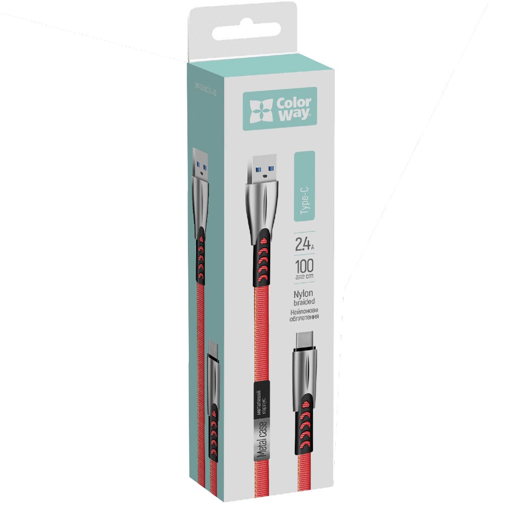 Кабель COLORWAY USB Type-C 1м Red (CW-CBUC012-RD) Тип USB - USB Type-С