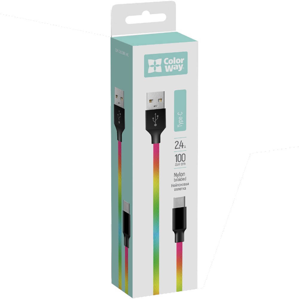 Кабель COLORWAY USB Type-C 1м Multicolor (CW-CBUC018-MC) Тип USB - USB Type-С