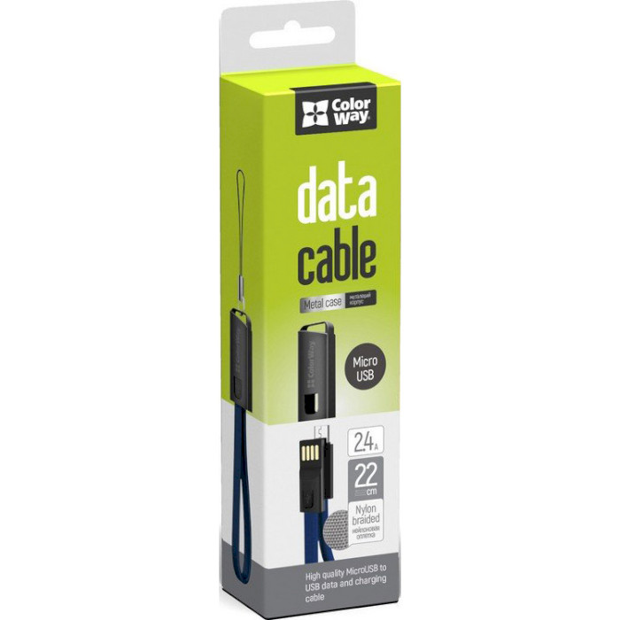 Кабель COLORWAY USB - MicroUSB (брелок) 22см Blue (CW-CBUM022-BL) Подсветка False