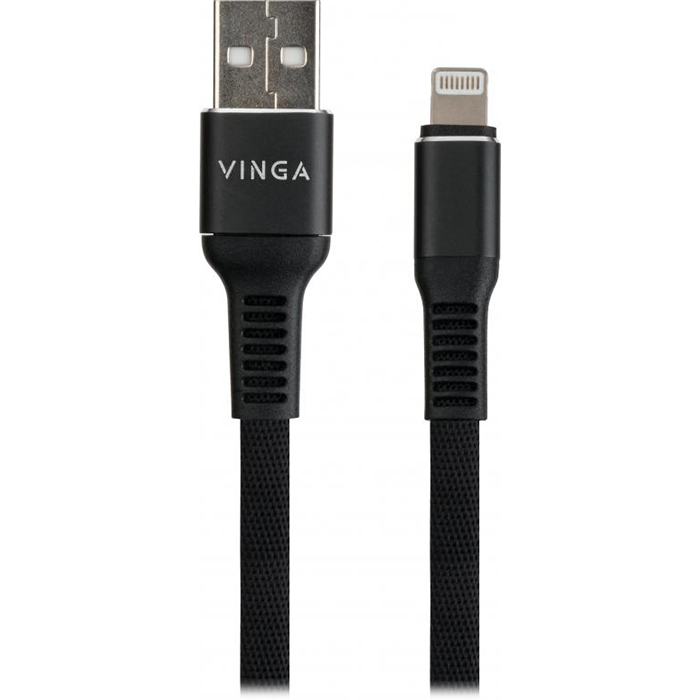 Кабель VINGA USB 2.0 AM to Lightning 1.0m flat nylon black (VCPDCLFNB1BK)