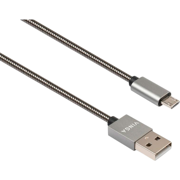 

Кабель VINGA USB 2.0 - micro-USB 1 м Stainless Steel Gray (VCPDCMSSJ1GR), USB 2.0 AM to Micro 5P 1.0m stainless steel gray