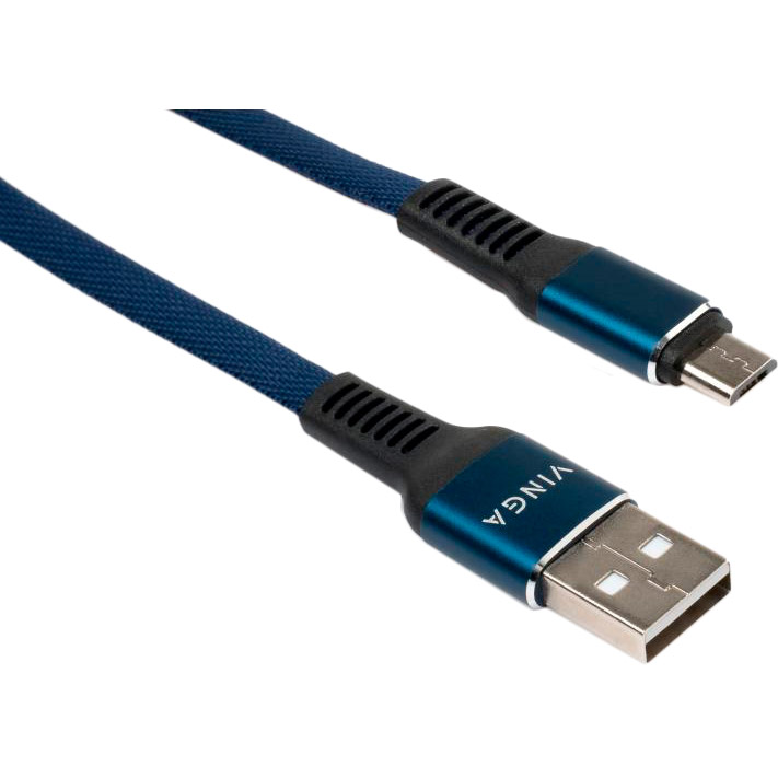 Кабель VINGA USB 2.0 AM to Micro 5P 1.0 m flat nylon blue (U0311021)