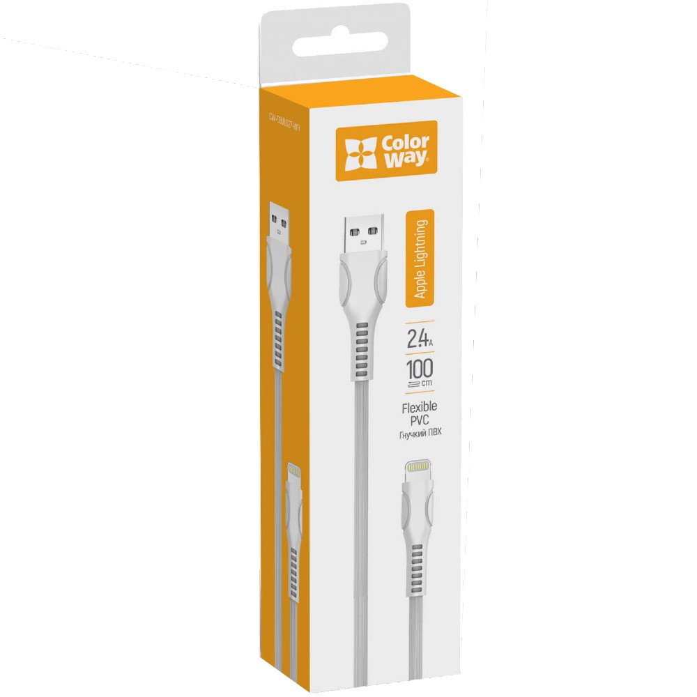 Кабель COLORWAY USB Type-C 2.4 А 1 м White (CW-CBUC029-WH) Довжина 1